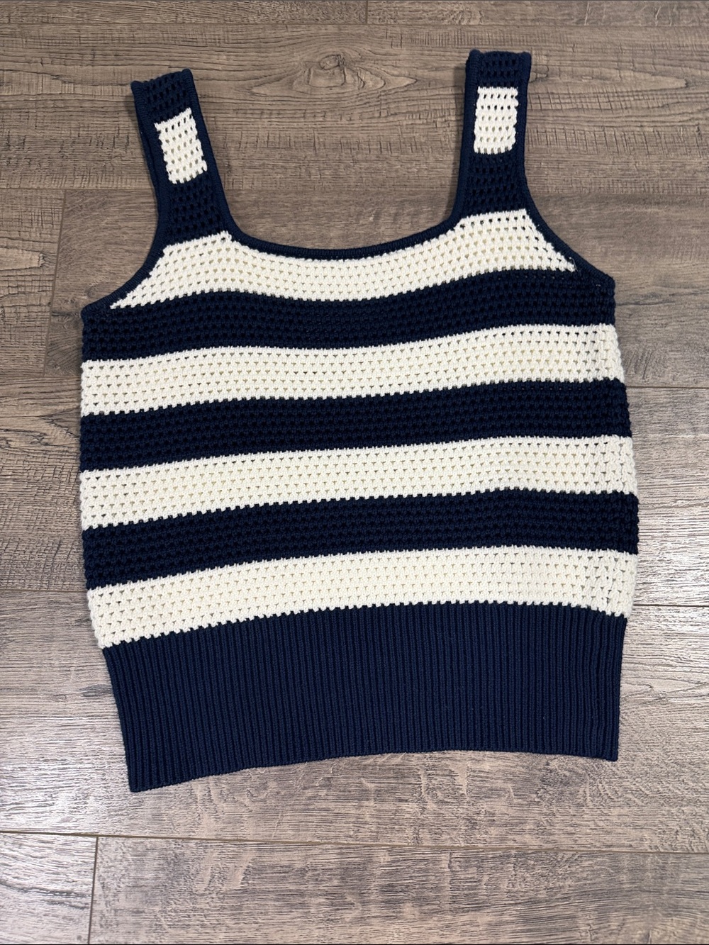 525 America Navy and White Crocheted Stripe Tank